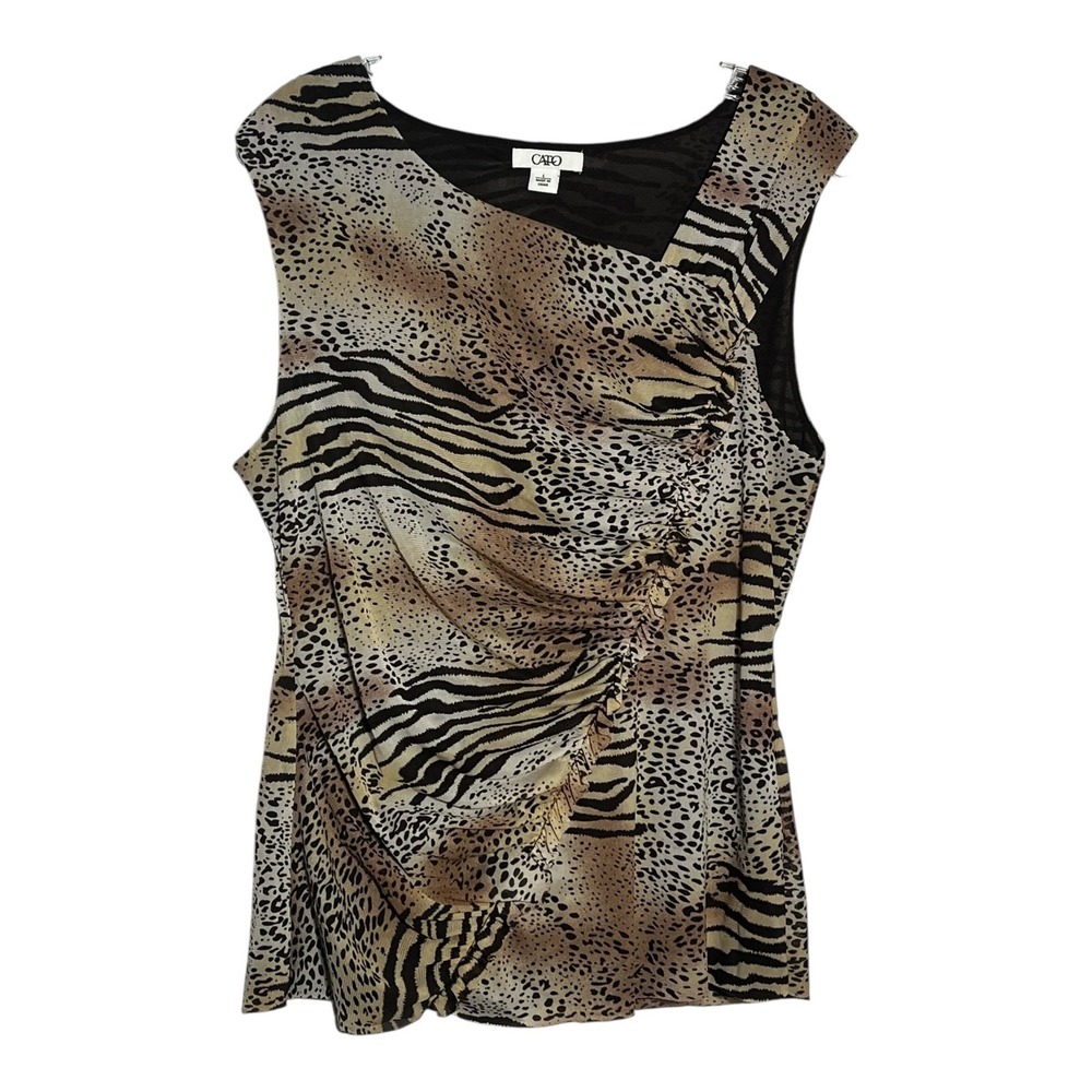 Cato Animal Print Sleeveless Blouse Top Ruched Front Women's Large‎